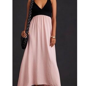 Elegant Black and Pink Twofer Anthropologie Maxi Dress